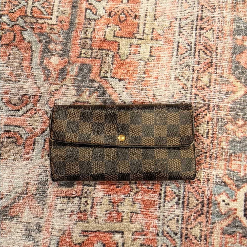 Authentic LOUIS VUITTON Damier Ebene Portefeuille Sarah Long Wallets